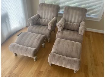 Pair Of Gorgeous Cushioned Arm Chairs And Ottomans