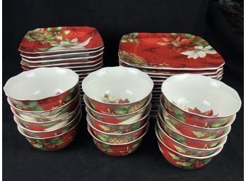 222 Fifth Poinsettia Holly China Plates And Bowls