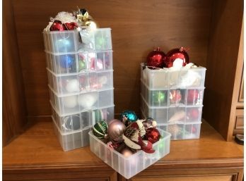 Ornaments Lot In Clear Stacking Boxes