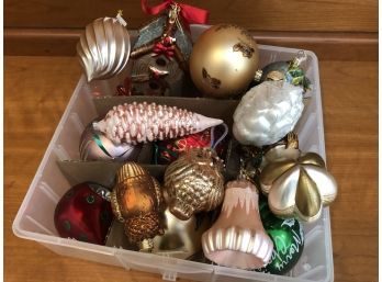Early Ornaments Lot In Clear Tote