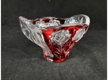 Red And Clear Rose Glass Bowl