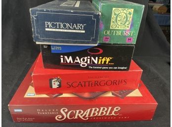 Board Games- Pictionary Scrabble Imaginiff Outburst Scattergories