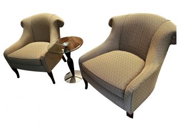 Lovely Pair Of Upholstered Taupe Club Chairs