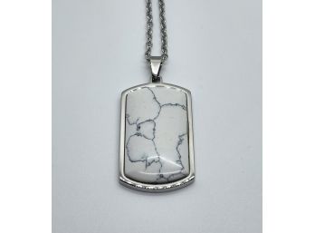 White Howlite Dog Tag Pendant Necklace In Stainless