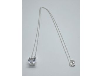 White Sapphire Pendant Necklace In Sterling