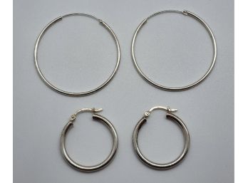2 Pairs Of Sterling Silver Hoop Earrings