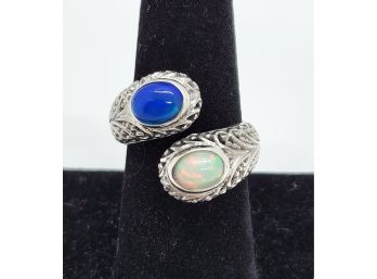 Ethiopian Welo Opal & Miami Blue Welo Opal Ring In Sterling