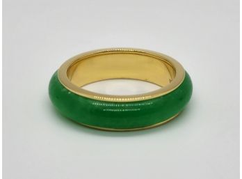 Green Jade Spinner Ring In Yellow Gold Over Sterling