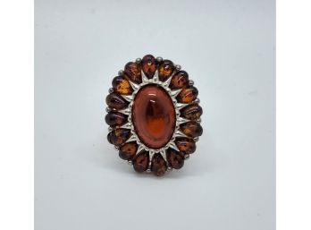 Red Cherry Amber Sterling Silver Ring