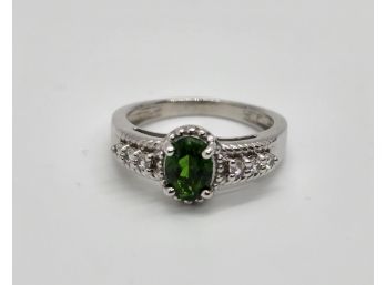 Natural Russian Diopside & White Zircon Ring In Platinum Over Sterling