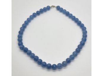 Aquamarine Color Quartz Beaded Necklace In Sterling