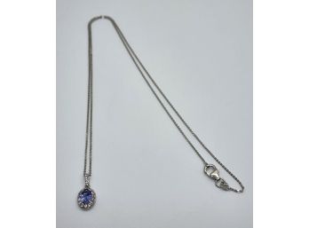Tanzanite & Natural White Zircon Pendant Necklace In Platinum Over Sterling