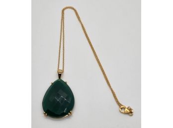 Green Onyx Pendant Necklace In Yellow Gold Over Sterling