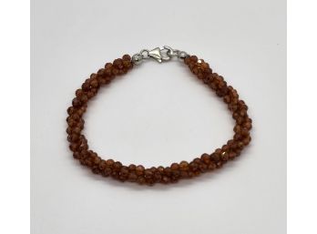 Hessonite Garnet Twisted Beaded Bracelet In Sterling