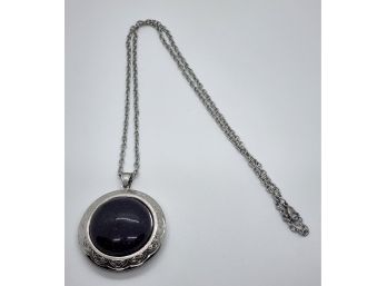 Blue Goldstone Pendant Necklace Locket In Stainless Steel
