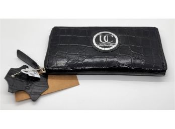 Black Genuine Leather Croco Embossed RFID Wallet