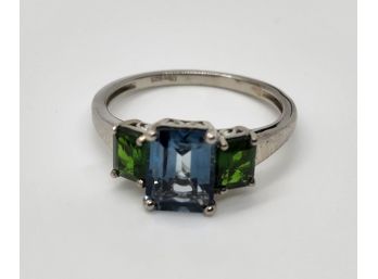 London Blue Topaz, Natural Russian Diopside Ring In Platinum Over Sterling