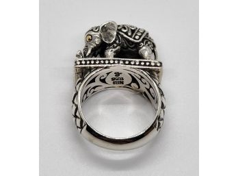 18k Accented Elephant Ring In Sterling With Intricate Scrollwork