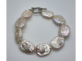 White Keshi Pearl Bracelet In Rhodium Over Sterling