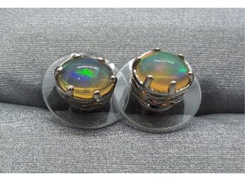 Ethiopian Welo Opal Earrings In Platinum Over Sterling