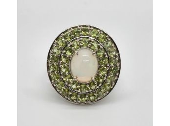 Ethiopian Welo Opal & Peridot Ring In Platinum Over Sterling