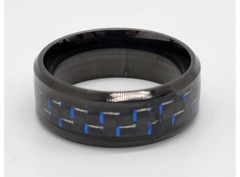 Black Rhodium & Ion Plated Blue Stainless Steel Ring