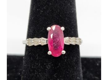 Ruby & Diamond Ring In Platinum Over Sterling