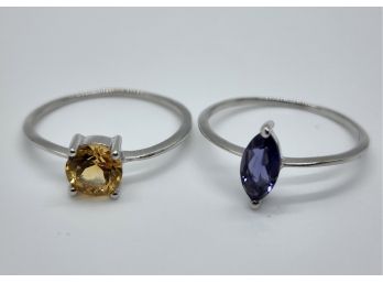 Iolite Ring & Citrine Ring In Rhodium Over Sterling