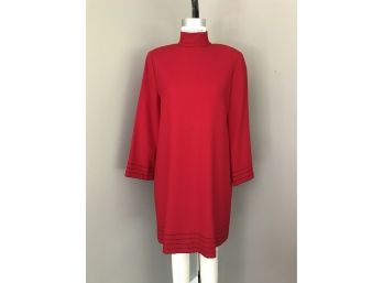 Vintage Chetta B For Bergdorf Goodman Red Wool Dress - Size 4 Black Stitch Detail