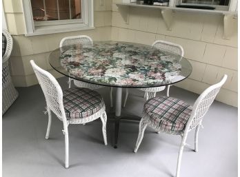 Glass Topped Wicker Table And 4 Chairs