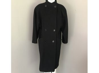 Vintage Paul Levy Black Full Length Wool Coat For Bergdorf Goodman - Lined - Made USA MED-LG