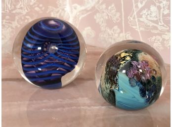 Artist Signed Art Glass Paperweights - 4'D And 3'D