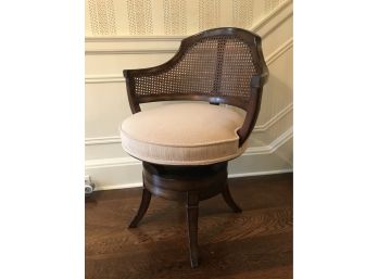Vintage French Louis XVI Style Cane Backed Swivel Chair - 24.5'W - Upholstered Seat