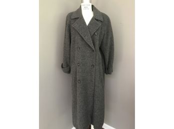 Vintage 1980s Perry Ellis Grey Wool Full Length Coat - Oversized, Boxy Fit, Fully Lined  - Size 6