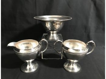 3pc Sterling Weighted Bowl, Cream & Sugar Set  - Marked 730 And 57