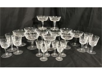 Waterford 'Lismore' Crystal 23pc Glass Lot - Coupe, Wine And Cordials