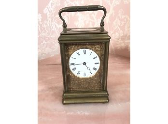 Vintage Brass Cased Carriage Clock With Original Key - Untested
