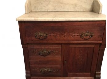 Antique Marble Top Wash Stand Dry Sink, Brass Pulls - 30'L