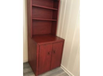 Antiqued Finish Red Painted Tall One Piece Storage Unit Buffet With Setback Shelf - HEAVY