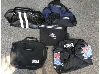 5PC  Assorted Lot Sports Logo Bags Totes, Duffles - NBA, All Star, Sports Illustrated
