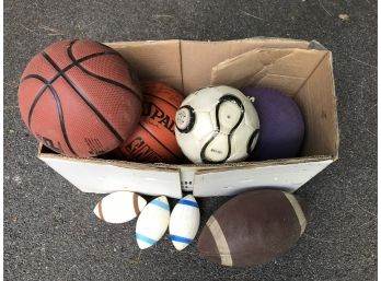 Box Of Assorted Outdoor Sport Balls - Basketballs, Soccer, Football, Kickball