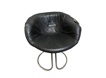 MCM Armchair By Gastone Rinaldi For Rima, 1970s Italy  Black Leather Chair On Steel  Frame