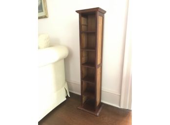 Tall Wooden Thin Shelf Or CD Rack With Rattan Accents - 8.5'W X 7'D X 39'H