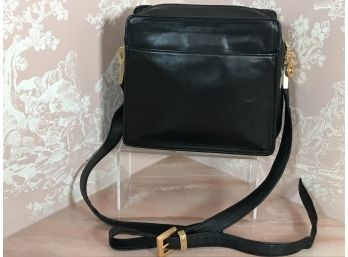 Perlina New York Black Leather Cross Body Shoulder Bag Purse - Gold Hardware