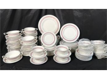 Alpine Pink By Royal Worcester China - 12 5pc Place Settings Plus 12 Double Handled Soups - 84PC