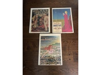 Trio Of Poster Prints Mounted On Board - French  14'L X 19'H Each