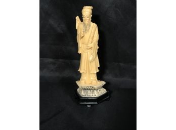 Chinese Hand Carved Bone Figure Of A Man On A Pedestal  8'H
