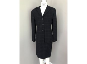 Randy Kemper  Wool Jacket & Skirt Suit Set - Bergdorf Goodman - Size 8 - Navy With Grey