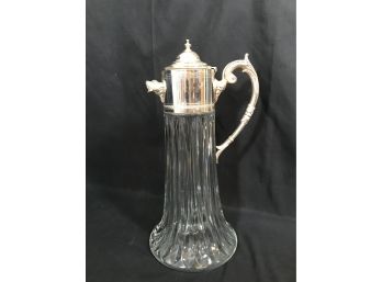 Vintage Italian Glass Carafe Or Decanter With Silver Plate Top - 13-3/4'H