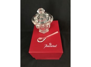 Baccarat Crystal Harcourt Missouri Mustard Jar With Spoon In Original Box Condiments Appears Unused MSRP $270